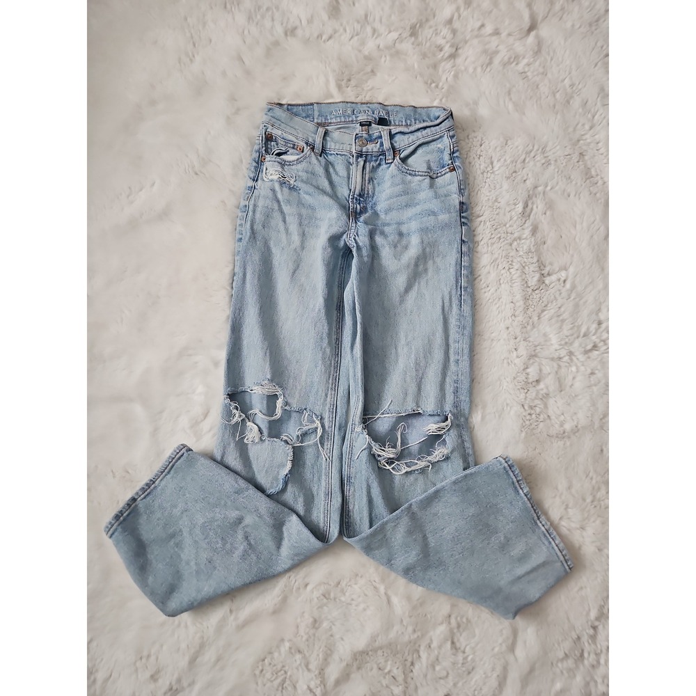American Eagle Strigid Ripped Highest Waist Wide Leg Jeans Light Wash Size 00